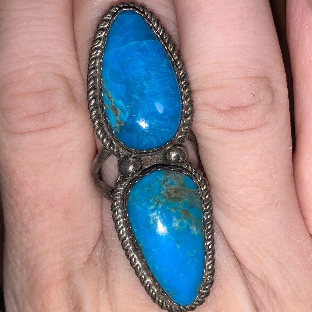 Double Turquoise crawler Ring